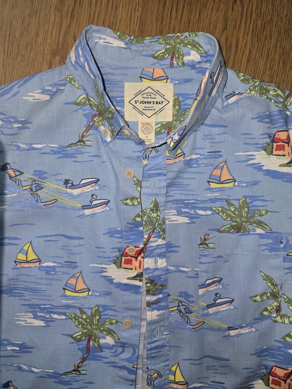 St. John's Bay Men's Light Blue Tropical Print Button-Down Shirt